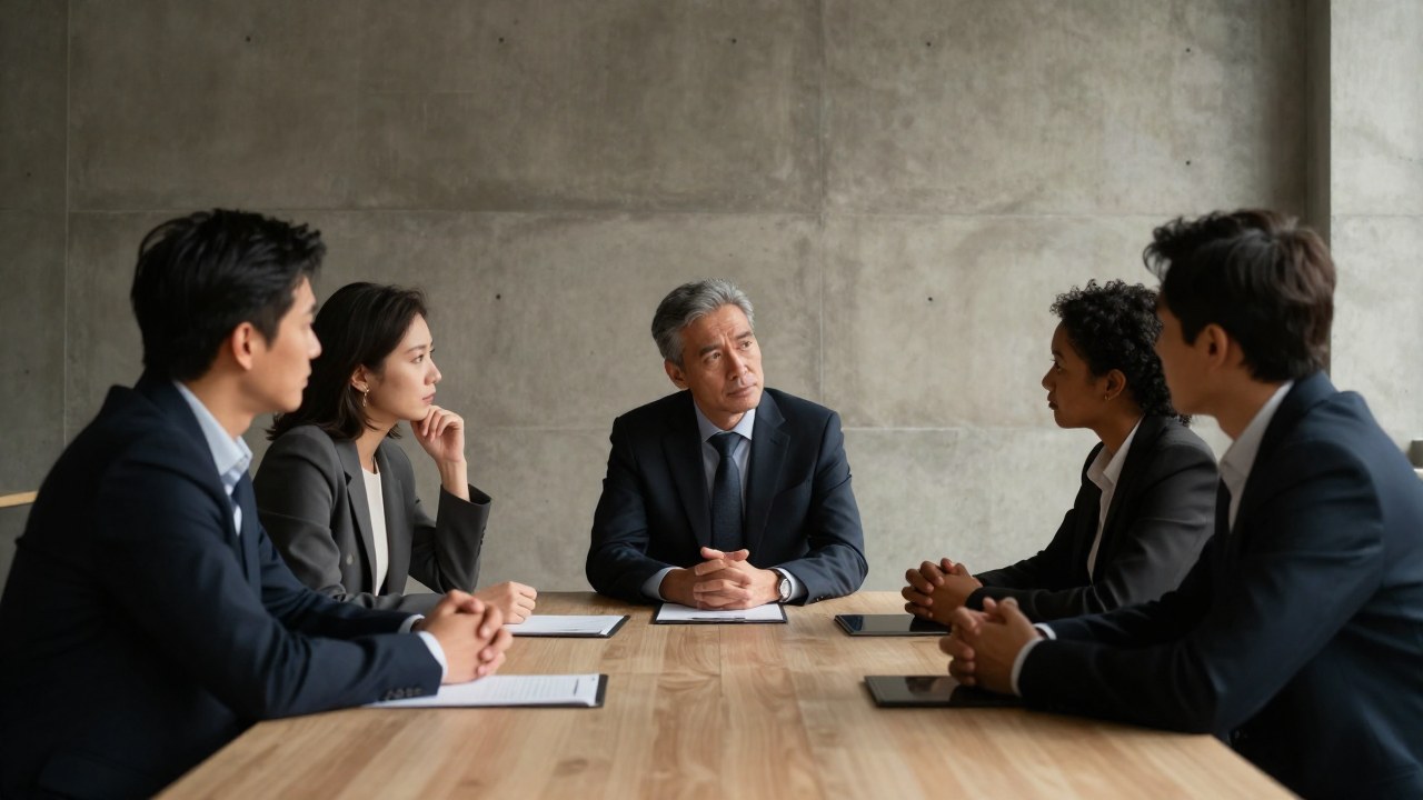 Grupo de personas diversas en una reunión profesional y constructiva para resolver problemas estratégicos.